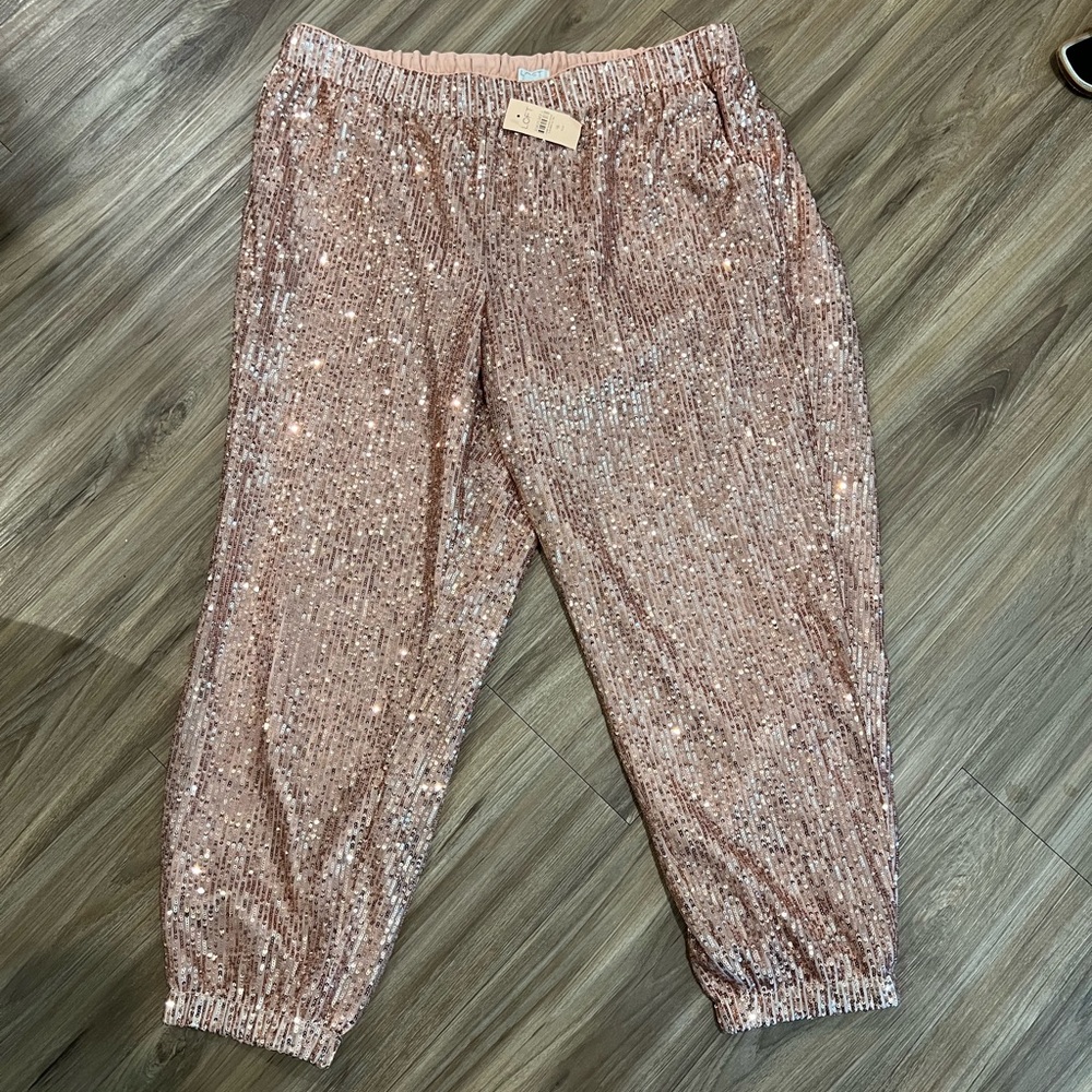NWT J Crew Glitter Pink Pull On Jogger Pants Size 16